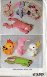 5973 McCalls 1978 Rabbit, Duck, rooster, Frog Stuffed Animals Pattern Uncut